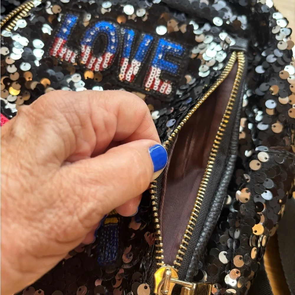 Sequin‎ Backpack with Lipstick and Love Patch
